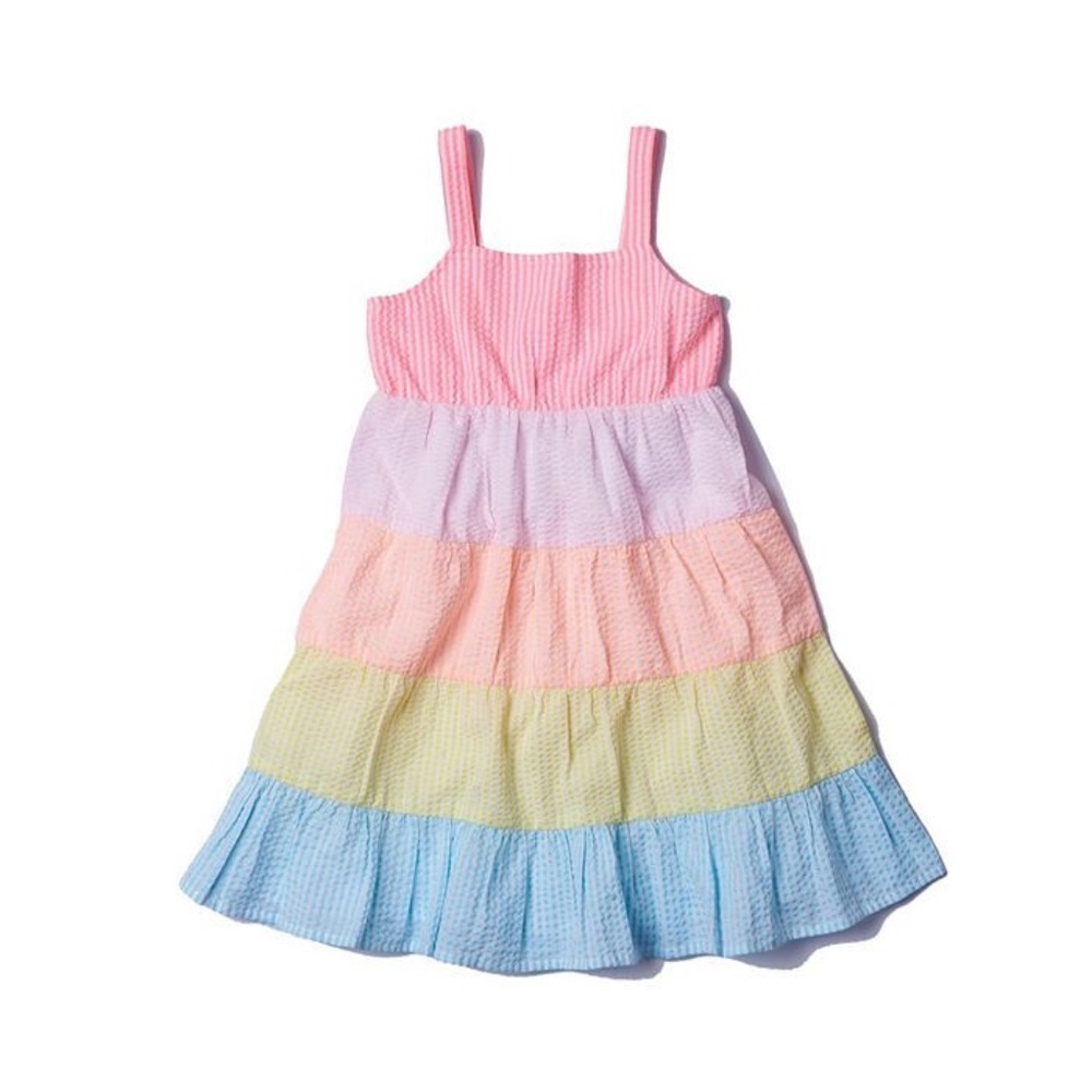 Girls Seersucker Dress Color Blocked Multicolor MedColorful Striped Kids Dress 5